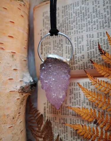 Amethyst spirit quartz big silver pendant