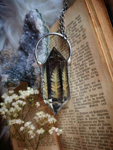 RESERVED! Clear quartz fern pendant