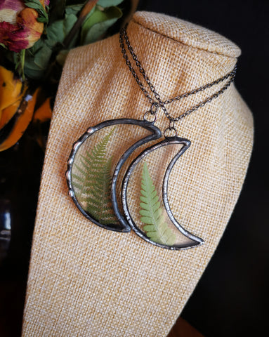 Fern glass crescent moon pendant #3