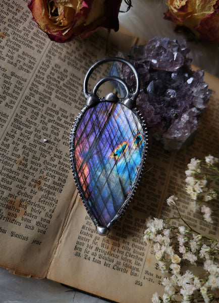 Two sided rainbow labradorite pendant