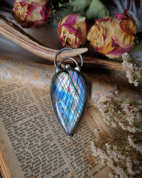 Two sided rainbow labradorite pendant