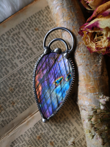 Two sided rainbow labradorite pendant
