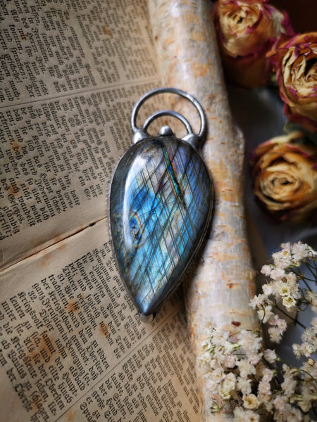 Two sided rainbow labradorite pendant