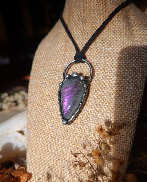 Purple labradorite two sided pendant