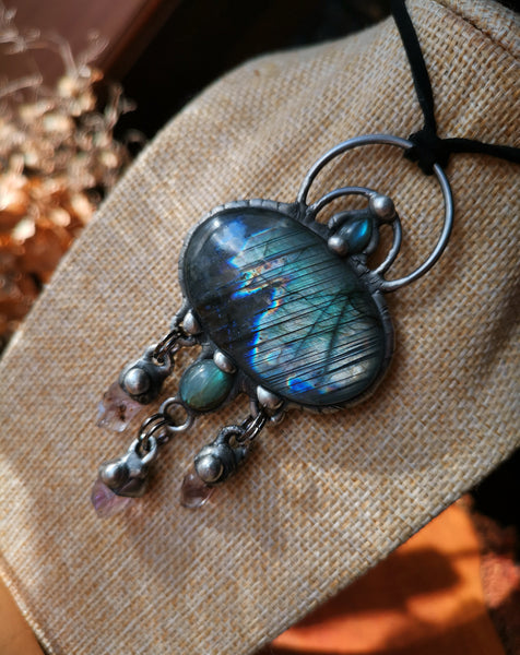 Labradorite and amethyst chandelier pendant
