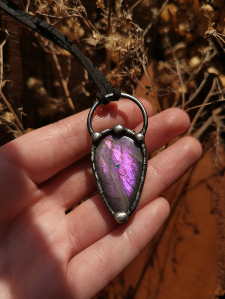 Purple labradorite two sided pendant