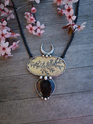 Dendritic limestone and black sunstone necklace