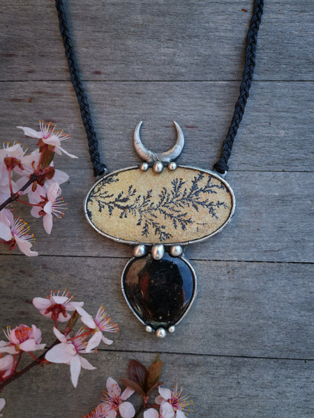 Dendritic limestone and black sunstone necklace