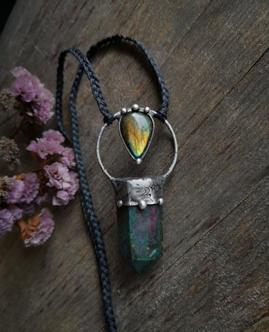 Ruby fuchsite and labradorite pendant