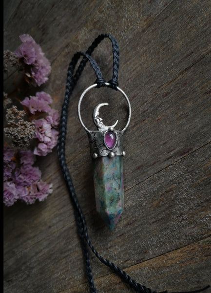 Ruby fuchsite and amethyst pendant