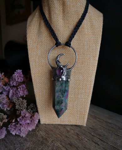 Ruby fuchsite and amethyst pendant