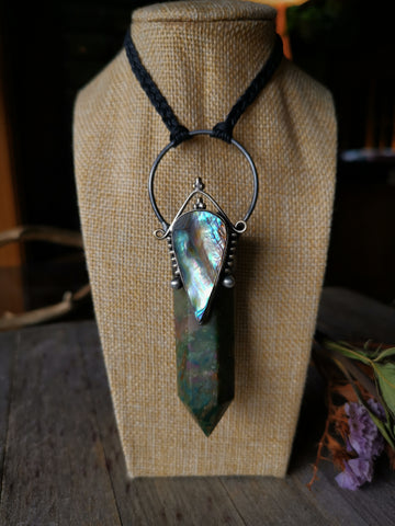 Ruby fuchsite and abalone shell pendant