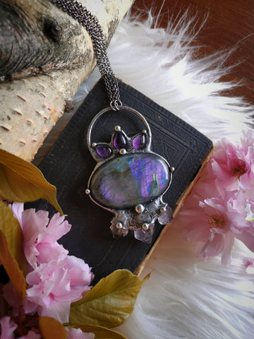 Purple labradorite and amethyst necklace