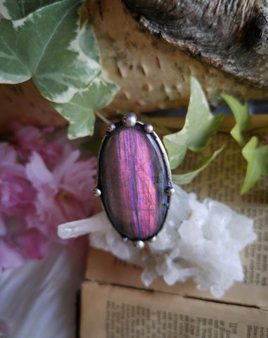 Pink labradorite adjustable ring