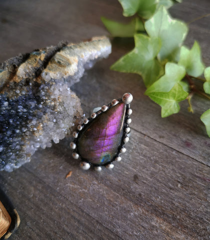 Purple labradorite adjustable ring