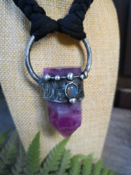 Purple fluorite and blue labradorite necklace