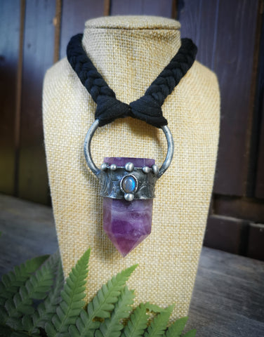 Purple fluorite and blue labradorite necklace