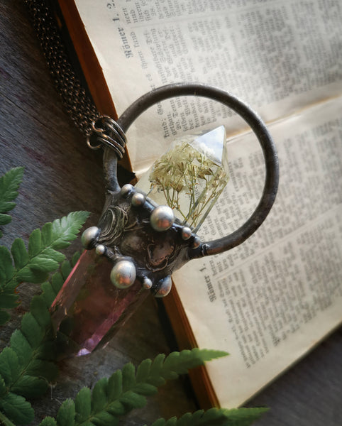 Ogrlica iz botaničnega kristala in ametista