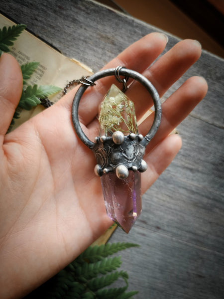 Botanical crystal and amethyst point necklace