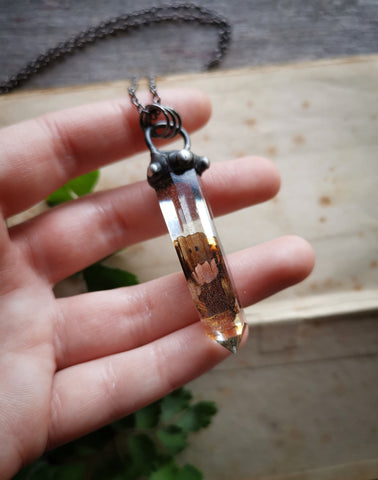 Resin crystal necklace with butterfly wing