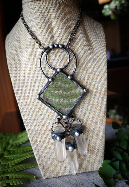 MADE TO ORDER Fern and clear quartz chandelier necklace