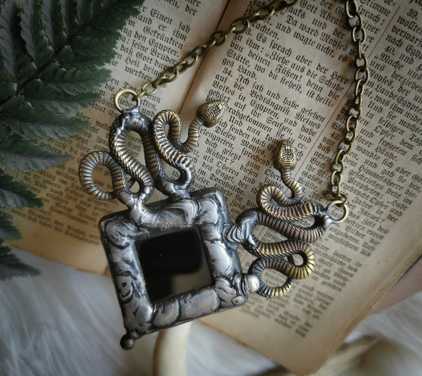 Brass serpent obsidian necklace