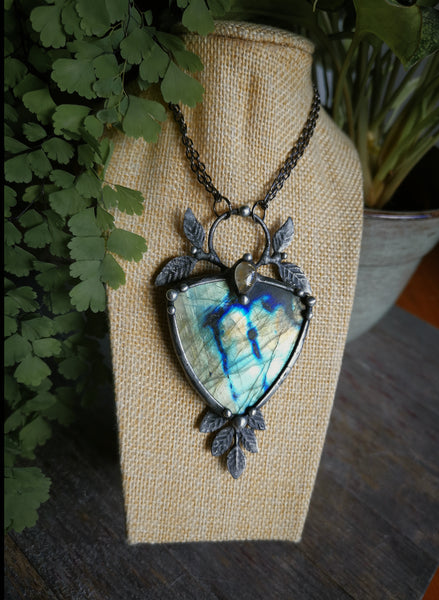 Labradorite leaf necklace