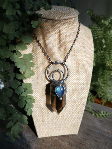 Smoky quartz and rainbow moonstone necklace