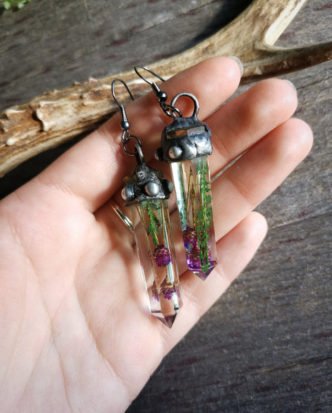 Botanical resin crystal earrings