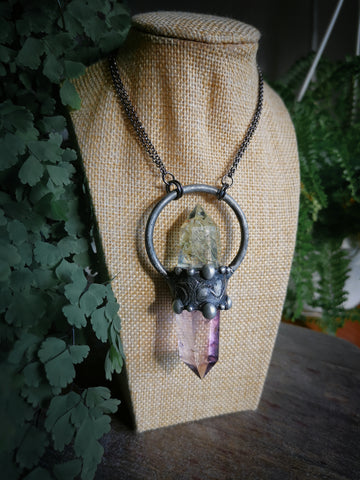 Botanical crystal and amethyst point necklace