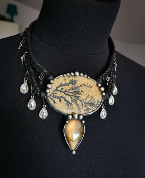 Dendritic limestone and labradorite tribal necklace