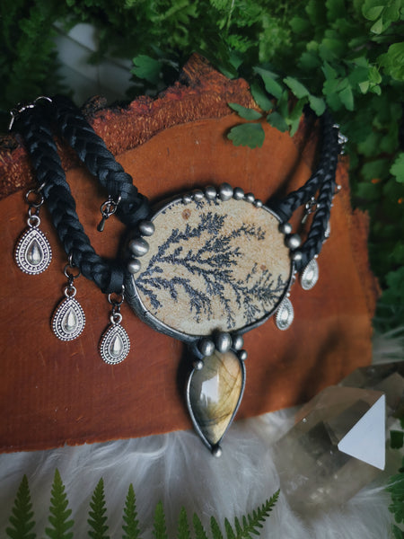 Dendritic limestone and labradorite tribal necklace