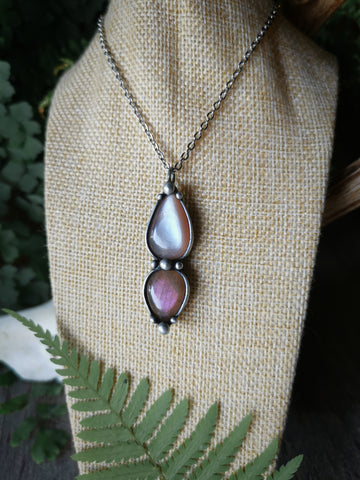 Grey moonstone and pink labradorite necklace