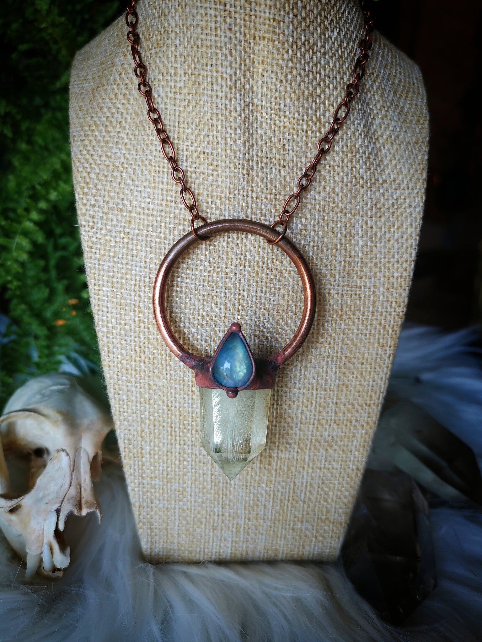 Resin crystal and moonstone copper necklace
