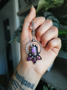 Purple labradorite and amethyst necklace