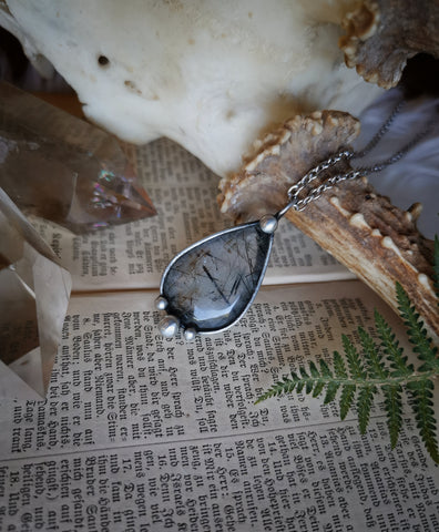 Black rutilated quartz necklace