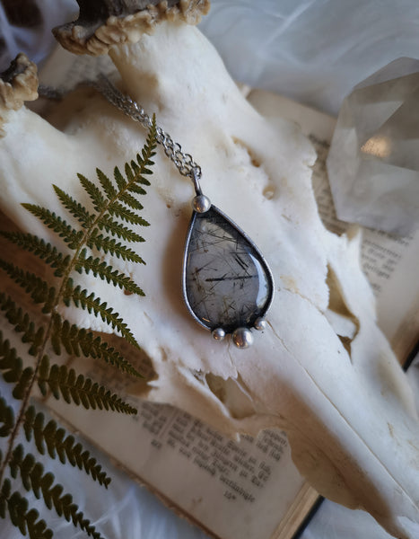 Black rutilated quartz necklace