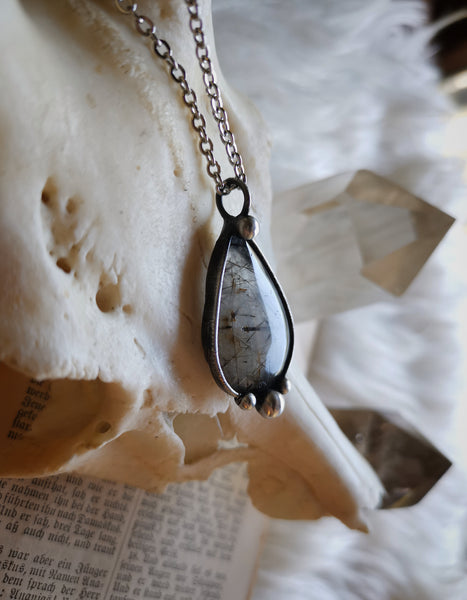 Black rutilated quartz necklace