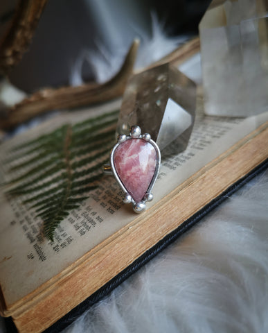 Silver rhodochrosite adjustable ring