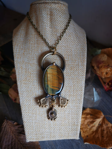 Tiger eye brass necklace