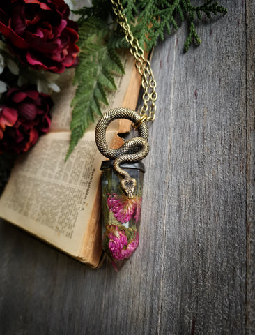 "Botanical serpent" brass necklace