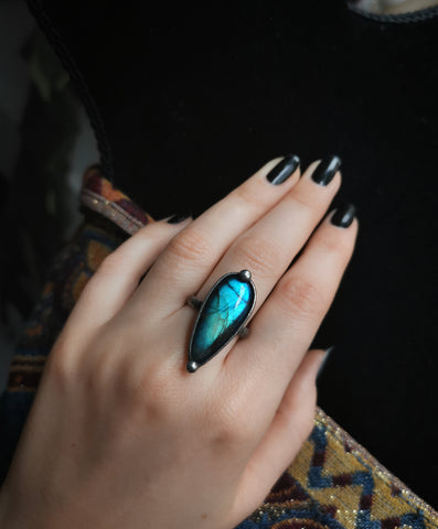 Blue/green labradorite adjustable ring #3