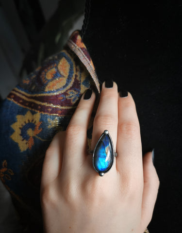 Blue labradorite adjustable ring