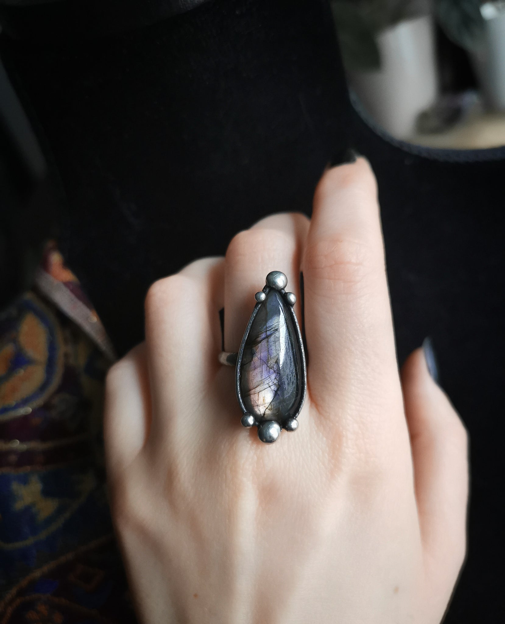 Purple labradorite adjustable ring