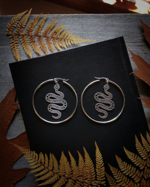 Stainless steel snake hoop earrings