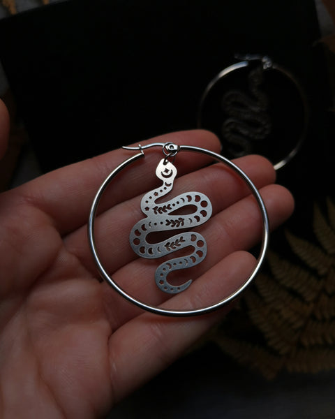 Stainless steel snake hoop earrings