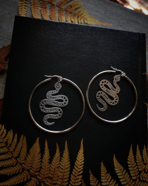 Stainless steel snake hoop earrings