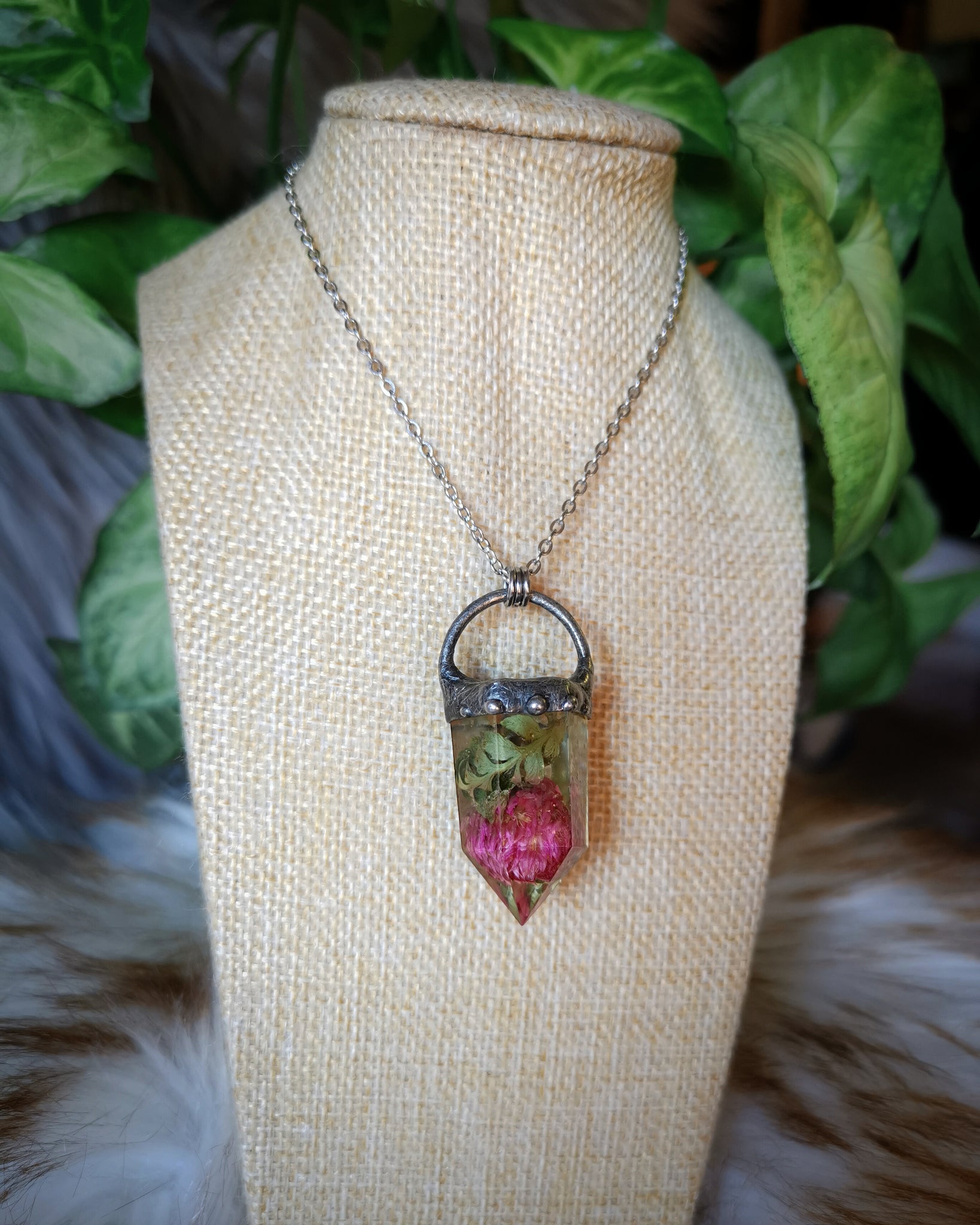 "Amaranth" botanical crystal necklace