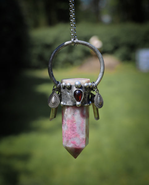 Rožnata ogrlica s turmalinom in granatom #1