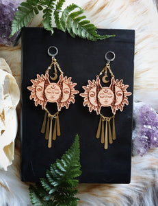 MADE TO ORDER Sun and moon wooden earrings #1